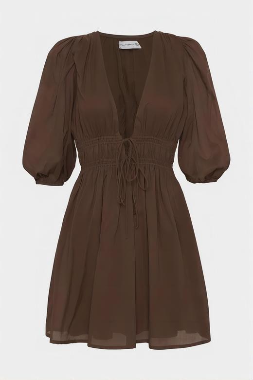 FAITHFULL THE BRAND - ROMA MINI DRESS-CHOCOLATE - 女装 - 连身裙 - 巧克力色 商品图5