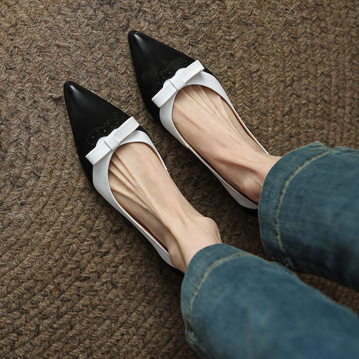 优雅法式，真皮舒适撞色尖头低跟单鞋HYT-7220B 商品图2