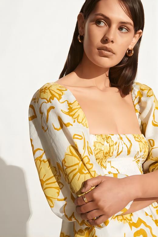FAITHFULL THE BRAND - DALLIA MINI DRESS-CAGLIARI FLORAL PRINT - 女装 - 连身裙 - 黄色印花 商品图4