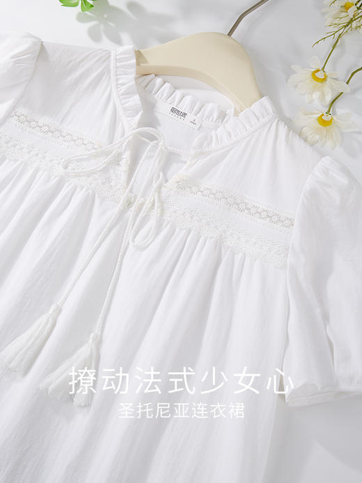 【618秒杀】熙世界度假风法式白色连衣裙女2025夏季新款宽松显瘦泡泡袖中长裙 商品图3