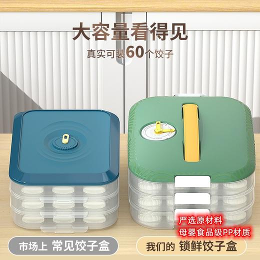 「三款配色！双卡扣密封」饺子盒冷冻盒不沾底大容量饺子收纳整理盒厨房用品可微波解冻手提密封保鲜盒 商品图1