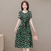 简约修身，夏款中长款印花时尚雪纺裙圆领短袖气质休闲连衣裙QYM-OMS-SLA318-L 商品缩略图1