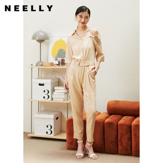 NEELLY纳俪商场同款时尚连体裤套装秋季设计感露肩上衣百搭阔腿裤N23044Q04552 商品图0
