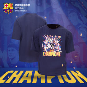 巴塞罗那俱乐部官方商品丨巴萨夺冠加维球迷印花创意球员圆领短袖