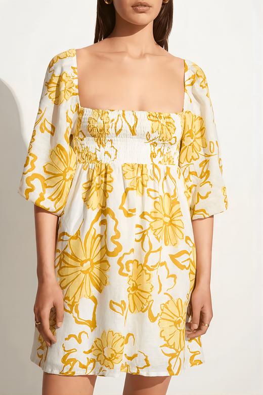 FAITHFULL THE BRAND - DALLIA MINI DRESS-CAGLIARI FLORAL PRINT - 女装 - 连身裙 - 黄色印花 商品图1