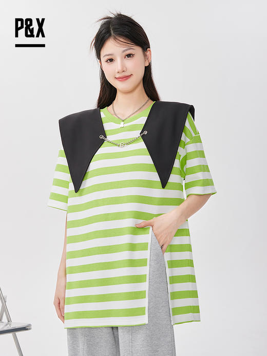 P&X设计师女装 针织短款T恤宽松短袖 823202880B 绿色 商品图0