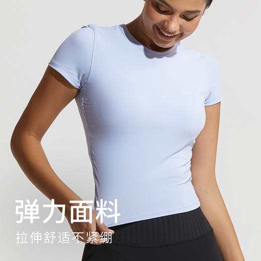 【特卖】科里芙侧腰褶皱圆领运动短袖美式健身服运动修身春夏 商品图2