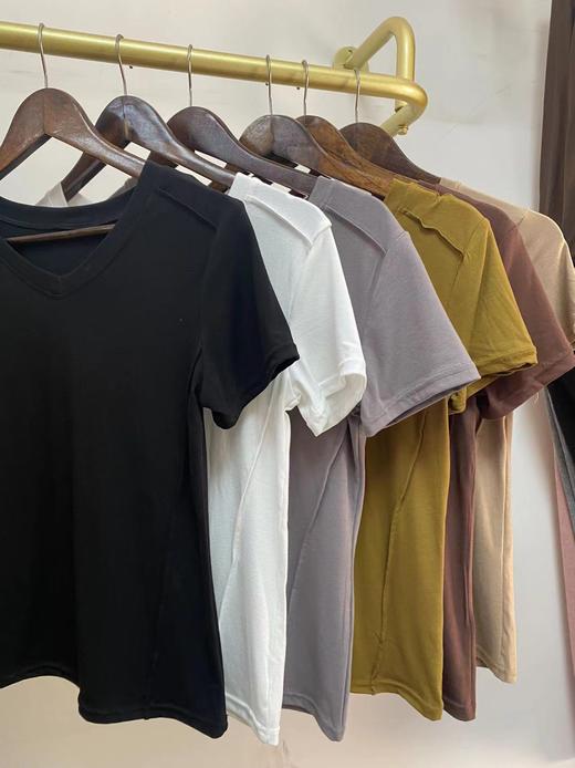 【显白显气质，巨百搭】欧货高J感短袖T恤女鱼骨韩版中领大码设计感纯色小众打底衫 商品图14