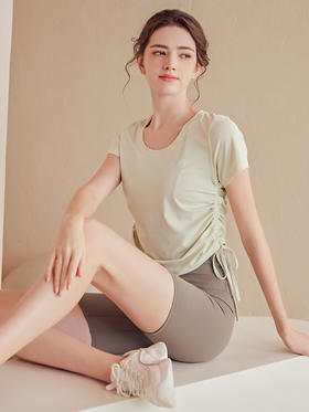 2023luulu新品双侧抽绳高端莱卡luulu瑜伽服女性感速干透气运动短袖上衣T恤