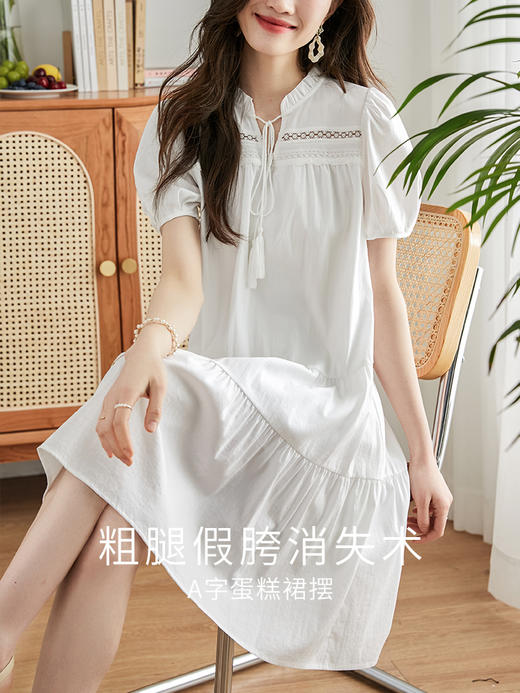 【618秒杀】熙世界度假风法式白色连衣裙女2025夏季新款宽松显瘦泡泡袖中长裙 商品图2