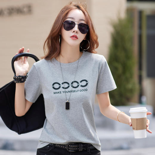 雀说~纯棉t恤女短袖2023新款夏装韩版潮宽松百搭圆领半袖体恤ins82315 商品图1