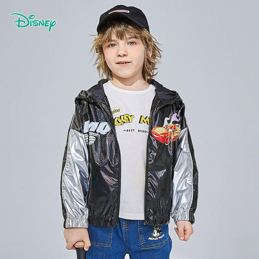 迪士尼童装 男童连帽风衣儿童印花卡通外套春季新款上衣亮面221S1712 商品图0
