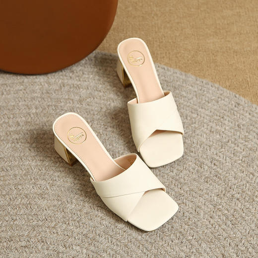 品质好货 | Safiya索菲娅2023新款二层牛皮鞋外穿凉拖粗跟高跟鞋百搭拖鞋子女鞋 商品图11