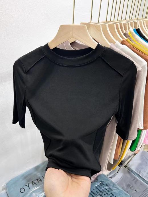 【显白显气质，巨百搭】欧货高J感短袖T恤女鱼骨韩版中领大码设计感纯色小众打底衫 商品图2