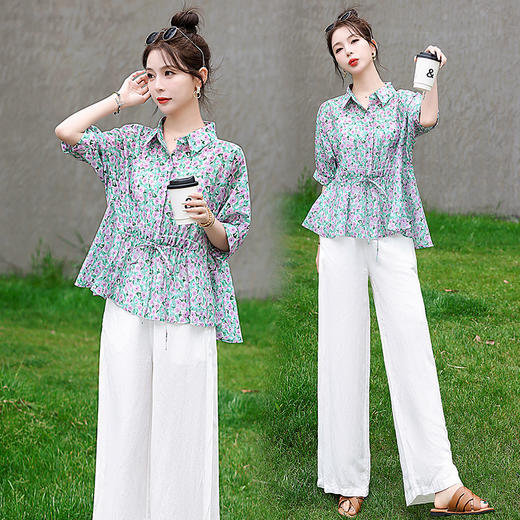 清新田园风，亚麻裤配天丝印花两件套（配吊带）HR-SYY32110W-1 商品图3