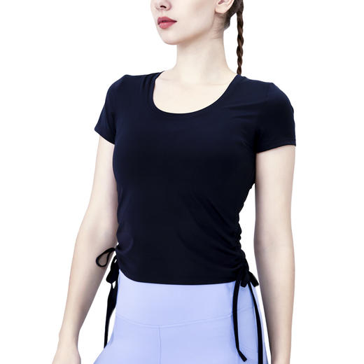 【买一赠一】2023新品luulu高端莱卡速干T恤两侧抽绳性感短袖运动透气瑜伽服女 商品图3