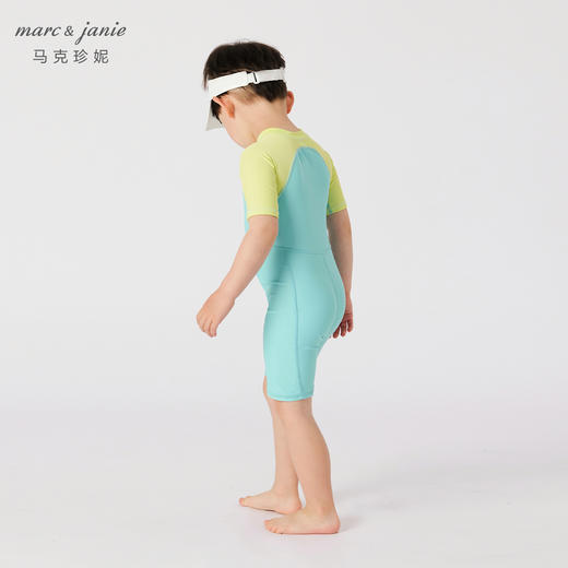 【凉感防晒】马克珍妮夏装 男女童拼色游泳衣短袖连体泳衣231117 商品图1