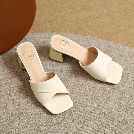 品质好货 | Safiya索菲娅2023新款二层牛皮鞋外穿凉拖粗跟高跟鞋百搭拖鞋子女鞋 商品图10