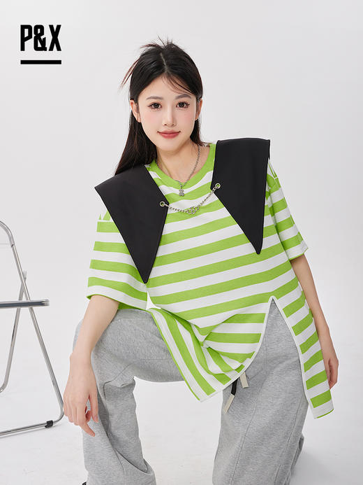 P&X设计师女装 针织短款T恤宽松短袖 823202880B 绿色 商品图2