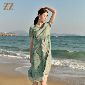 佐尔美夏季新款 气质100%桑蚕丝真丝小碎花连衣裙女E32LS50