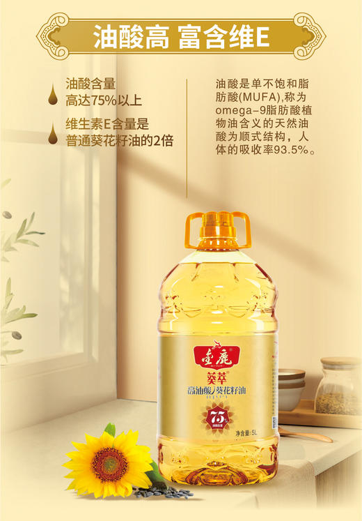 金鹿75%高油酸葵花籽油5L 商品图1