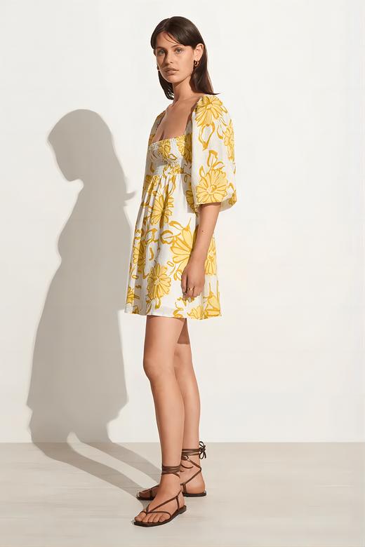 FAITHFULL THE BRAND - DALLIA MINI DRESS-CAGLIARI FLORAL PRINT - 女装 - 连身裙 - 黄色印花 商品图6