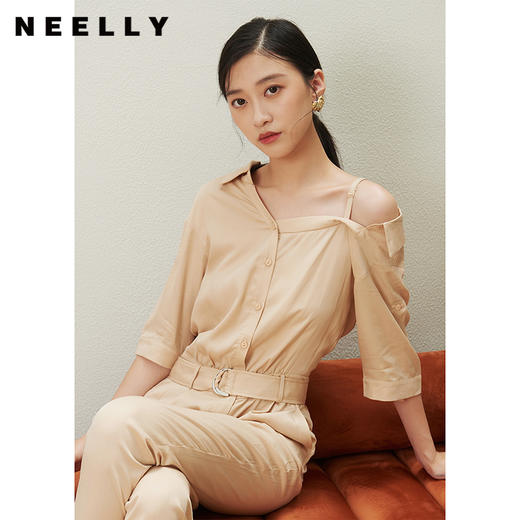 NEELLY纳俪商场同款时尚连体裤套装秋季设计感露肩上衣百搭阔腿裤N23044Q04552 商品图3