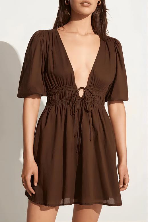 FAITHFULL THE BRAND - ROMA MINI DRESS-CHOCOLATE - 女装 - 连身裙 - 巧克力色 商品图2