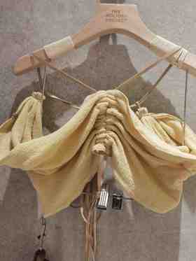 Caravana - Axi Halter Neck Cotton Crop Top with Leather Straps - Almond Milk -  女装  - 上衣 - 白色