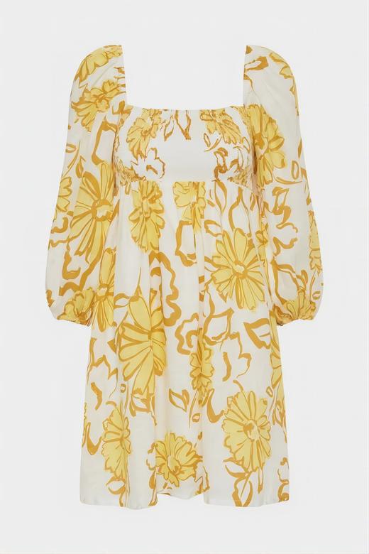 FAITHFULL THE BRAND - DALLIA MINI DRESS-CAGLIARI FLORAL PRINT - 女装 - 连身裙 - 黄色印花 商品图7