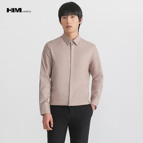 HIM漢崇 暗门襟商务正装衬衫男士婚礼宴会长袖衬衣