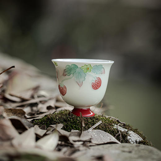 岚工坊定制款 树莓派 清如茶杯 主人杯手绘草莓高足品茗杯软萌治愈系个人专用喝茶杯 商品图6