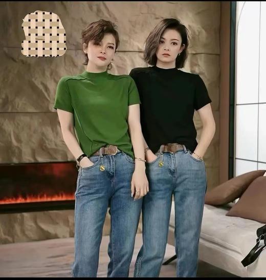 【显白显气质，巨百搭】欧货高J感短袖T恤女鱼骨韩版中领大码设计感纯色小众打底衫 商品图0