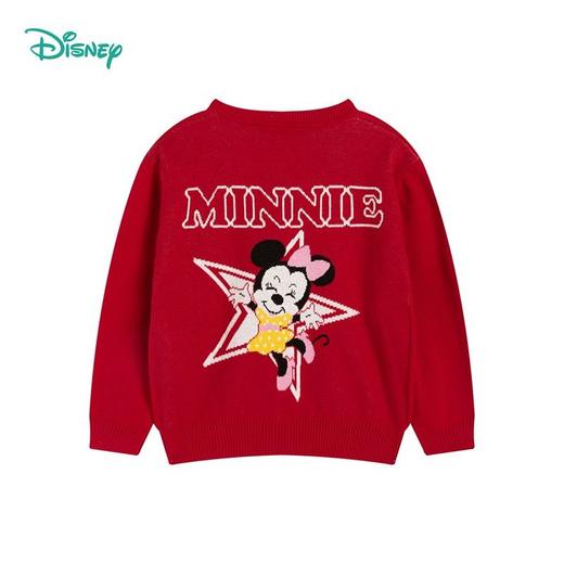 迪士尼童装 儿童纯棉毛衣春秋女童针织衫中小童女孩开衫新年大红221S1664 商品图5