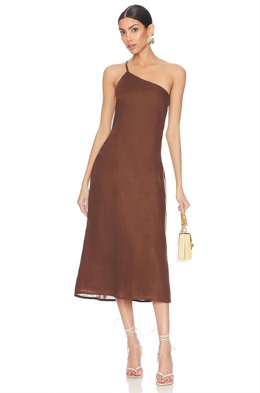FAITHFULL THE BRAND - SOKO MIDI DRESS-CHOCOLATE - 女装 - 连身裙 - 巧克力色 商品图0