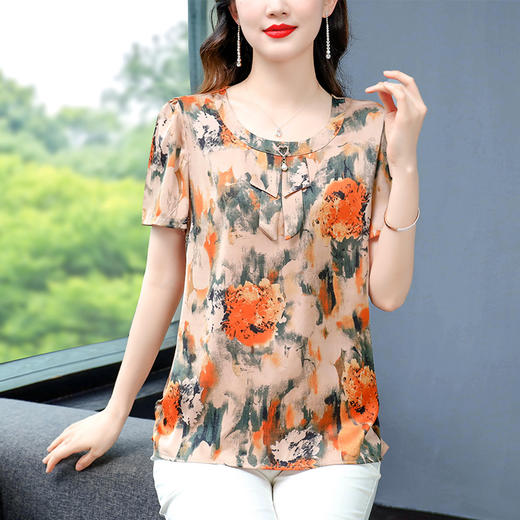 KQL A83N6224印花雪纺衫时尚减龄百搭娃娃领宽松衬衫 商品图2