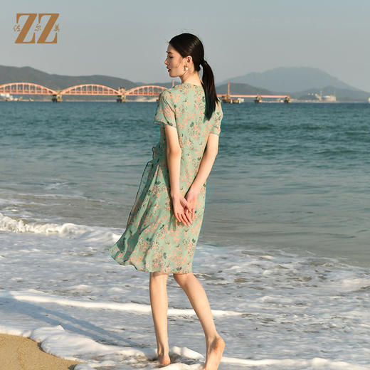 佐尔美夏季新款 气质100%桑蚕丝真丝小碎花连衣裙女E32LS50 商品图4