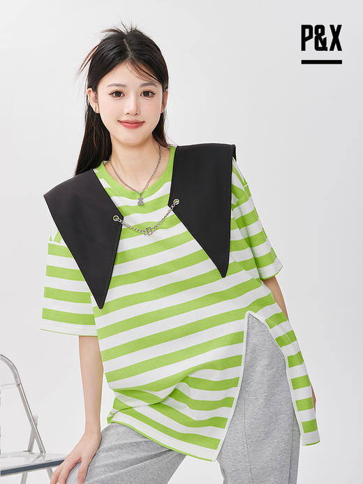 P&X设计师女装 针织短款T恤宽松短袖 823202880B 绿色 商品图1