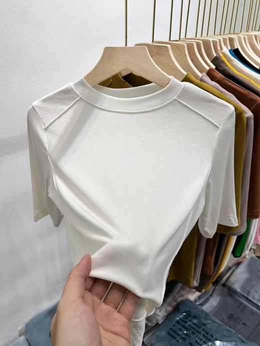 【显白显气质，巨百搭】欧货高J感短袖T恤女鱼骨韩版中领大码设计感纯色小众打底衫 商品图5
