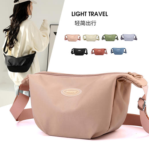 雀说 新款女士单肩斜挎包尼龙布包女包韩版简约纯色轻便挎包6037 商品图1