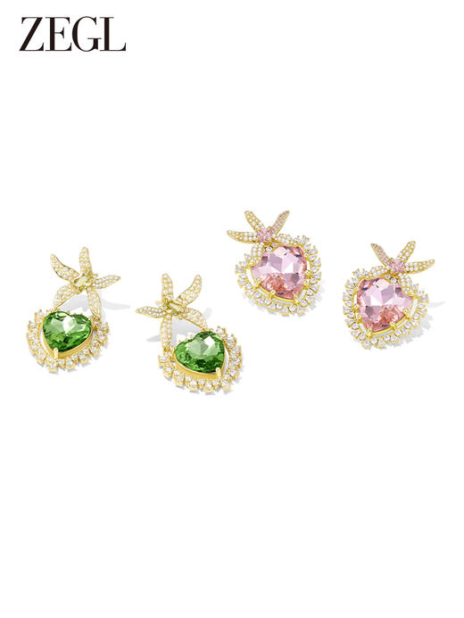ZEGL设计师盛夏甜果系列绿色爱心耳环女复古轻奢高级感耳钉耳饰品 商品图0