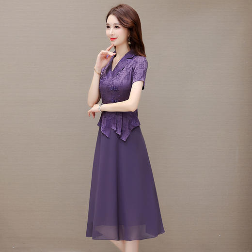 西装领短袖上衣，拼结雪纺连衣裙假两件QYM-CX23A45 商品图1