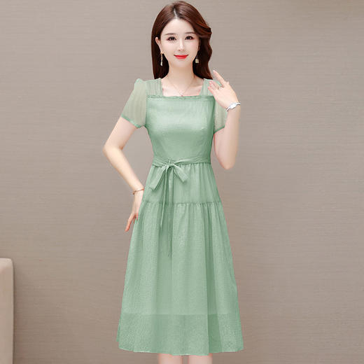 方领纯色裙中长款，系带收腰打底A字裙QYM-53058 商品图1