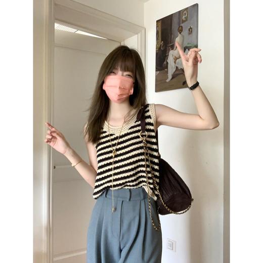 【时髦与舒适并存，敲好看】美式条纹针织吊带小背心女夏季外穿设计感小众冰丝坎肩无袖上衣潮 商品图1
