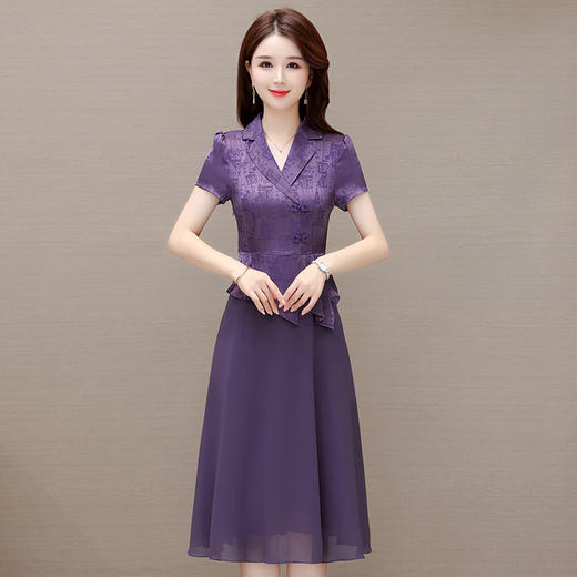 西装领短袖上衣，拼结雪纺连衣裙假两件QYM-CX23A45 商品图4