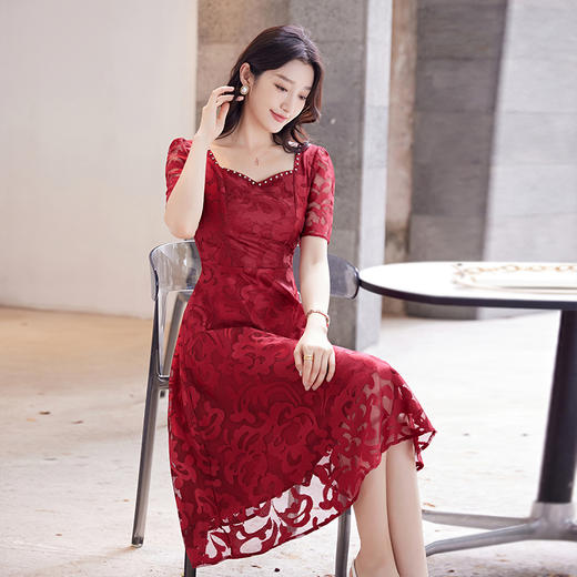 奢姿2025年夏装新款大码女装气质方领连衣裙胖妹妹蕾丝时尚裙子9932867036 商品图3