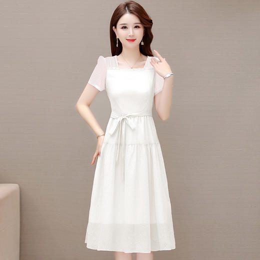 方领纯色裙中长款，系带收腰打底A字裙QYM-53058 商品图4