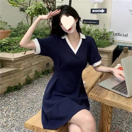 【制服少女，巨藏肉，简约不简单】爆款v领收腰a字连衣裙小个子设计感小众法式长裙2023年女夏季新款 商品图1