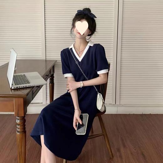 【制服少女，巨藏肉，简约不简单】爆款v领收腰a字连衣裙小个子设计感小众法式长裙2023年女夏季新款 商品图3