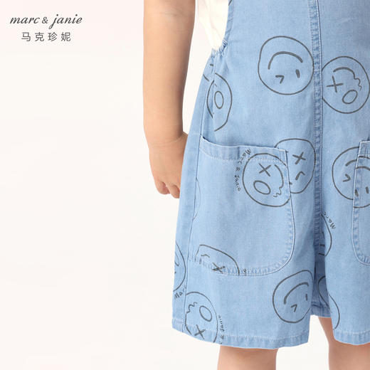 马克珍妮夏装男童运动风纯棉牛仔背带裤 儿童五分裤230969 商品图5